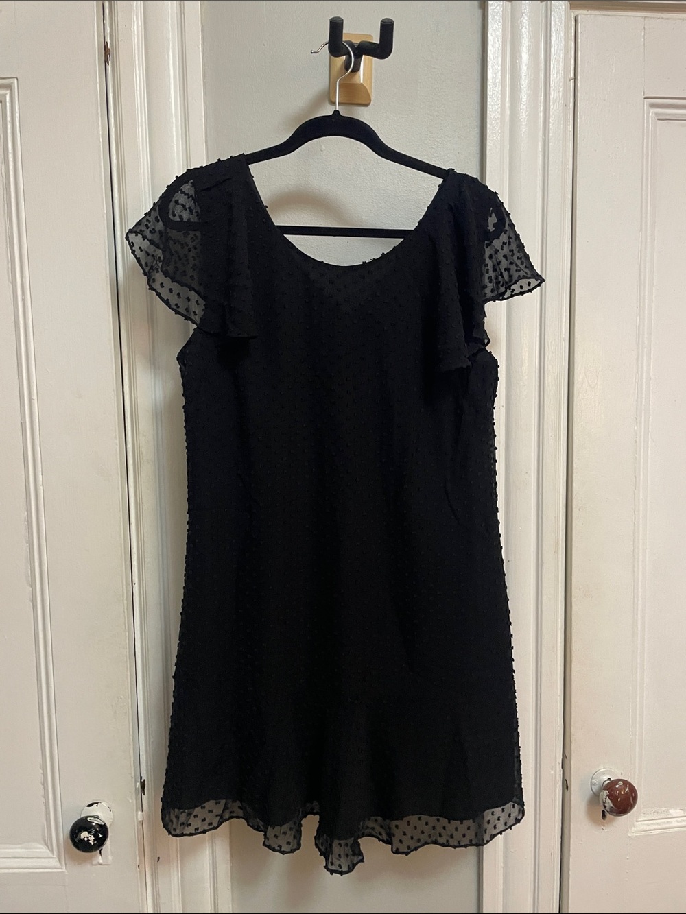 J. Crew Black Swiss Dot Flutter Dress